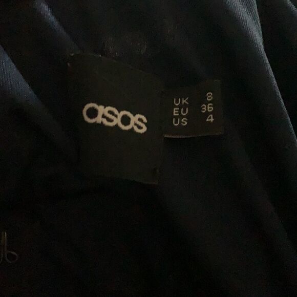 ASOS Navy Deep V Chiffon Sleeve Grecian Cocktail Dress sz 4 EUC - Picture 5 of 6